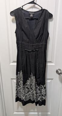 Pretty Pink Black White Floral Print Empire Casual Summer Work Dress Size S